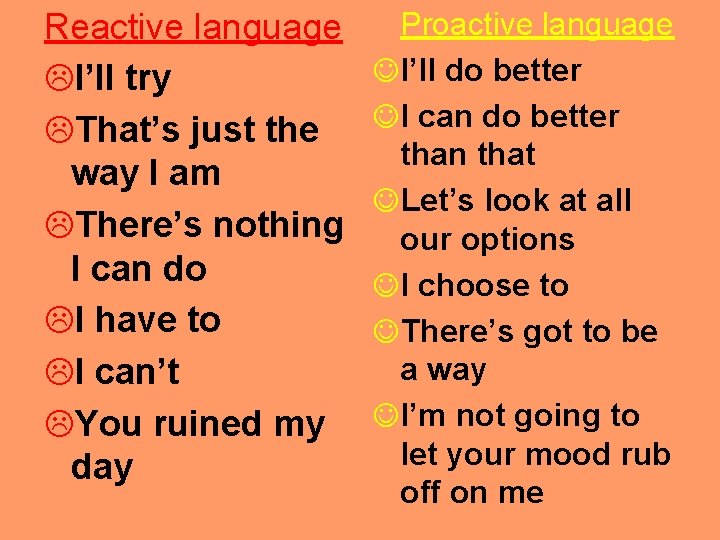 Reactive language I’ll try That’s just the way I am There’s nothing I can