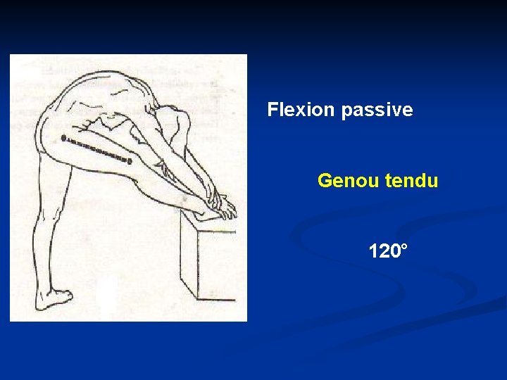 Flexion passive Genou tendu 120° 