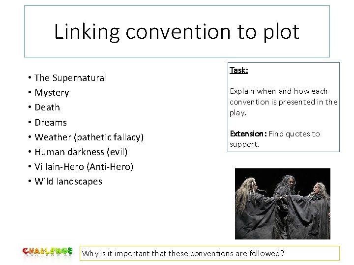 Linking convention to plot • The Supernatural • Mystery • Death • Dreams •