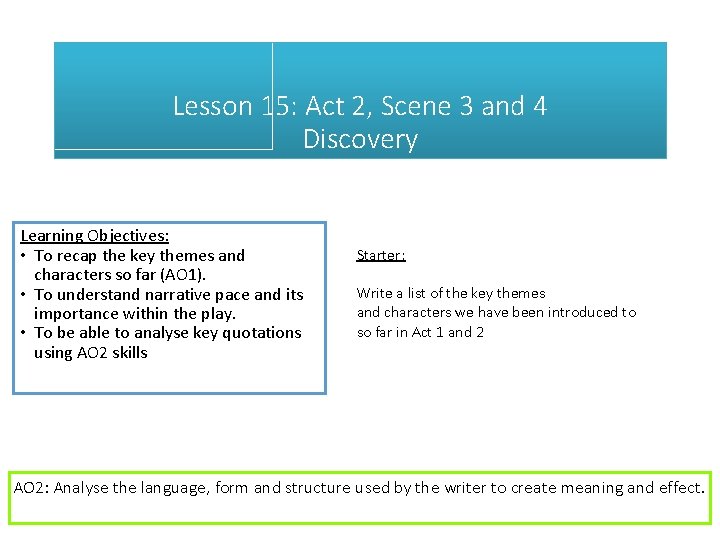 Lesson 15: Act 2, Scene 3 and 4 Discovery Learning Objectives: • To recap