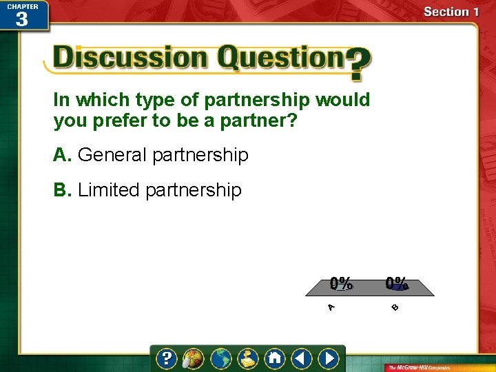 In which type of partnership would you prefer to be a partner? A. General