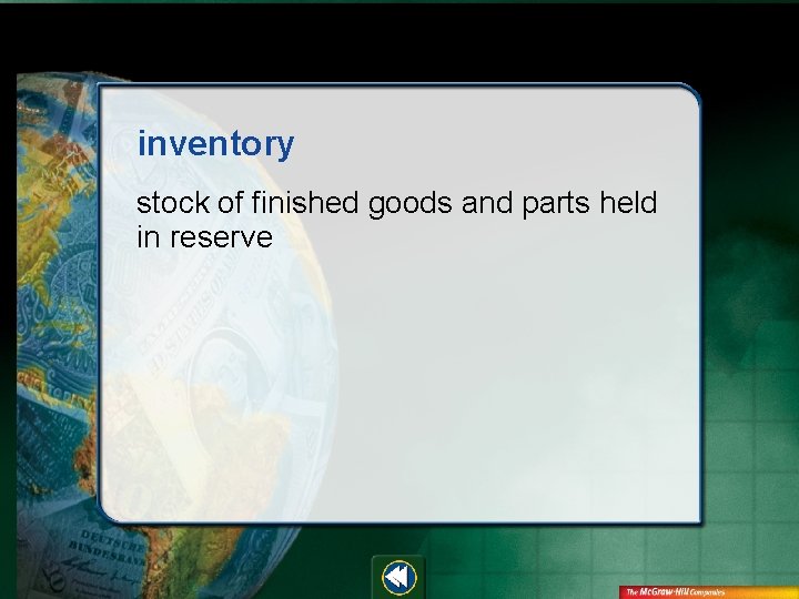 inventory stock of finished goods and parts held in reserve 