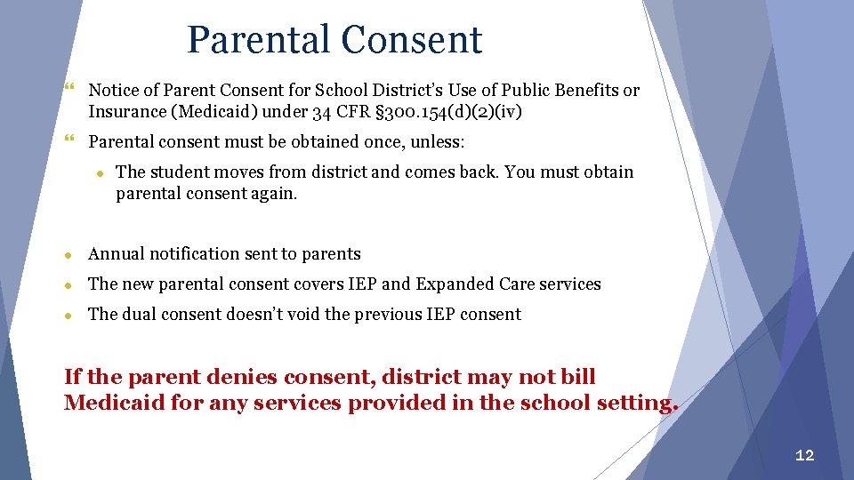 Parental Consent } Notice of Parent Consent for School District’s Use of Public Benefits