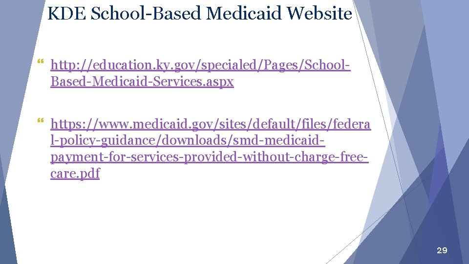 KDE School-Based Medicaid Website } http: //education. ky. gov/specialed/Pages/School. Based-Medicaid-Services. aspx } https: //www.