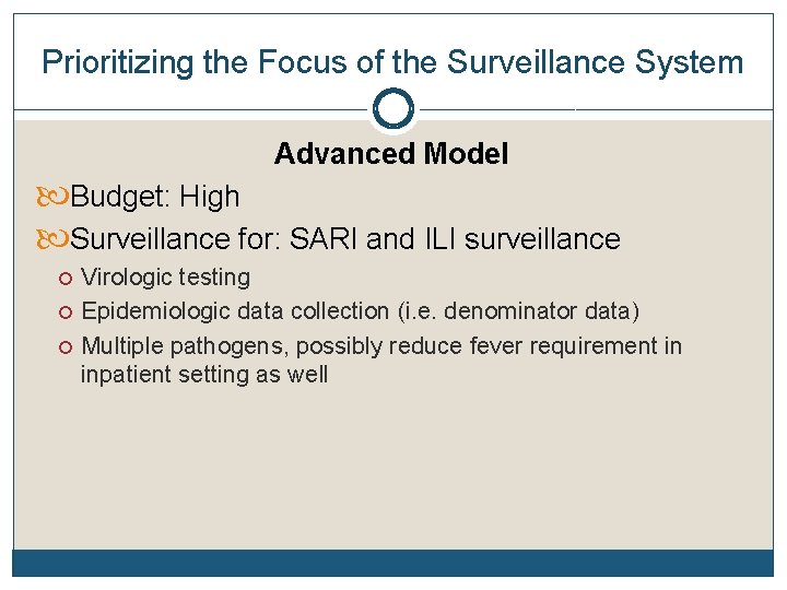 Prioritizing the Focus of the Surveillance System Advanced Model Budget: High Surveillance for: SARI