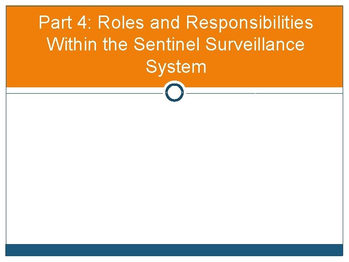 Part 4: Roles and Responsibilities Within the Sentinel Surveillance System 