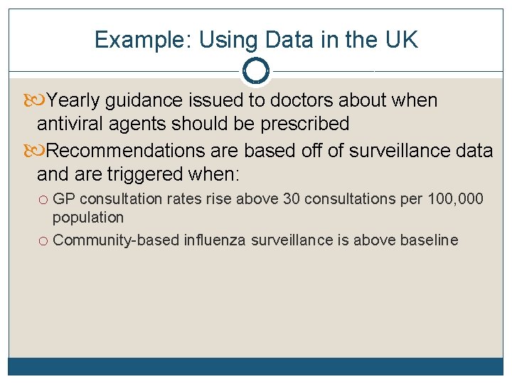 Example: Using Data in the UK Yearly guidance issued to doctors about when antiviral