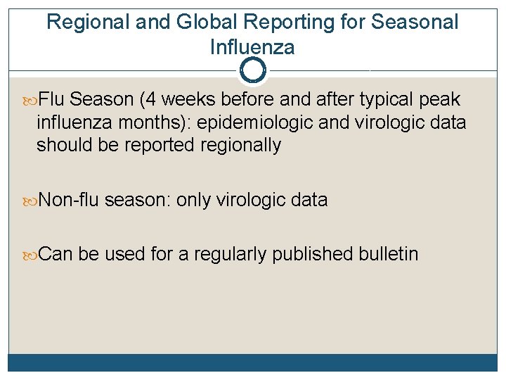 Regional and Global Reporting for Seasonal Influenza Flu Season (4 weeks before and after