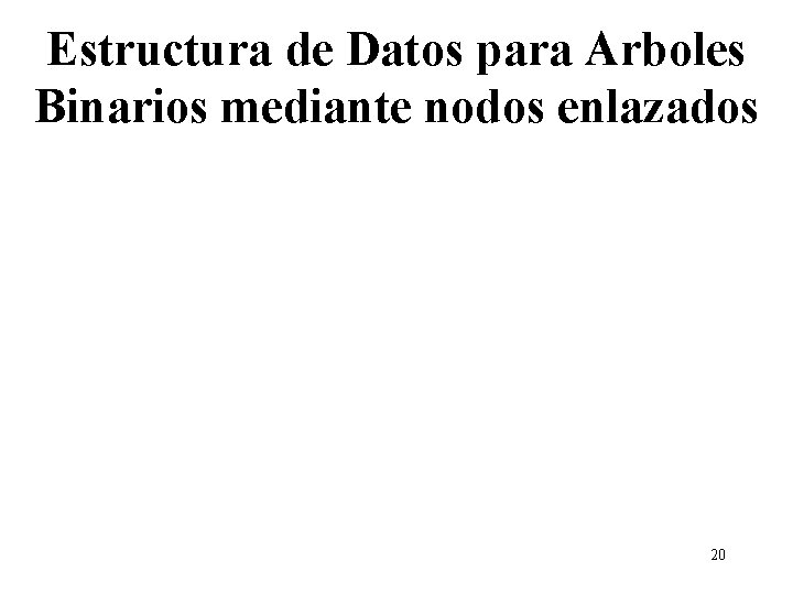 Estructura de Datos para Arboles Binarios mediante nodos enlazados 20 