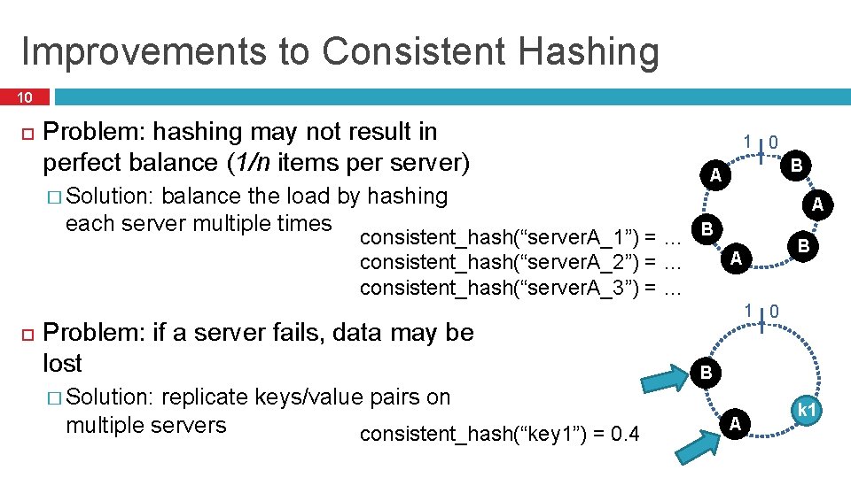 Improvements to Consistent Hashing 10 Problem: hashing may not result in perfect balance (1/n