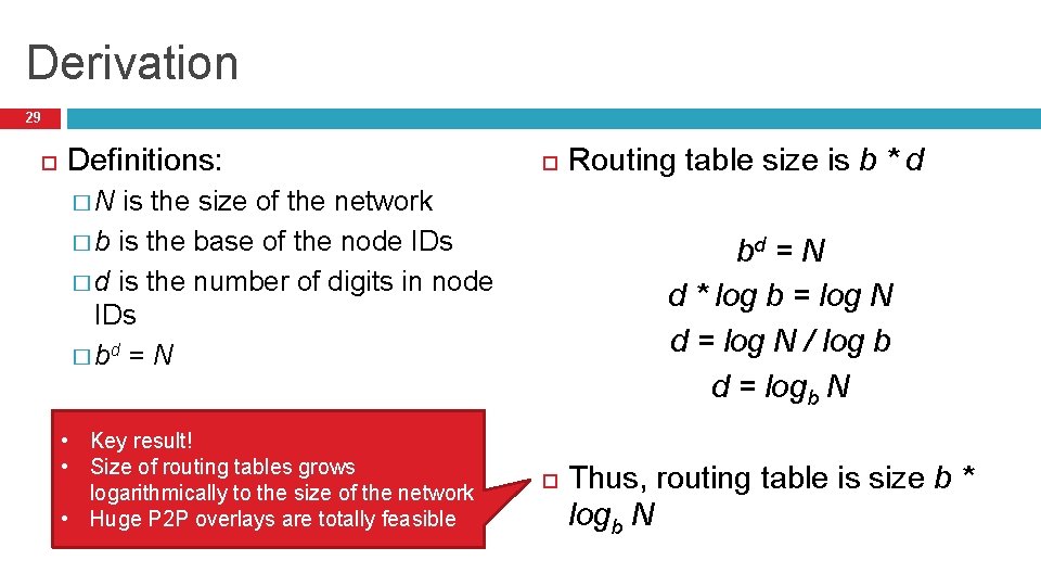 Derivation 29 Definitions: is the size of the network � b is the base