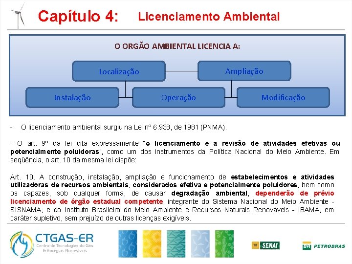 Capítulo 4: Licenciamento Ambiental O ORGÃO AMBIENTAL LICENCIA A: Ampliação Localização Instalação - Operação