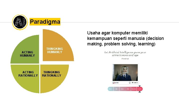 Paradigma Usaha agar komputer memiliki kemampuan seperti manusia (decision making, problem solving, learning) ACTING