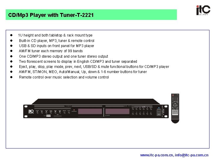 CD/Mp 3 Player with Tuner-T-2221 l l l l l 1 U height and