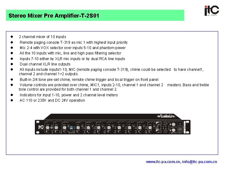 Stereo Mixer Pre Amplifier-T-2 S 01 l l l 2 channel mixer of 10