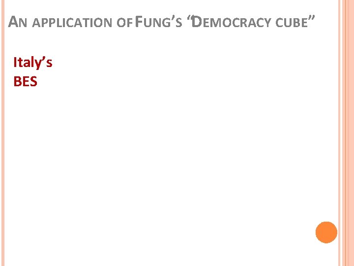 AN APPLICATION OF FUNG’S “DEMOCRACY CUBE” Italy’s BES 