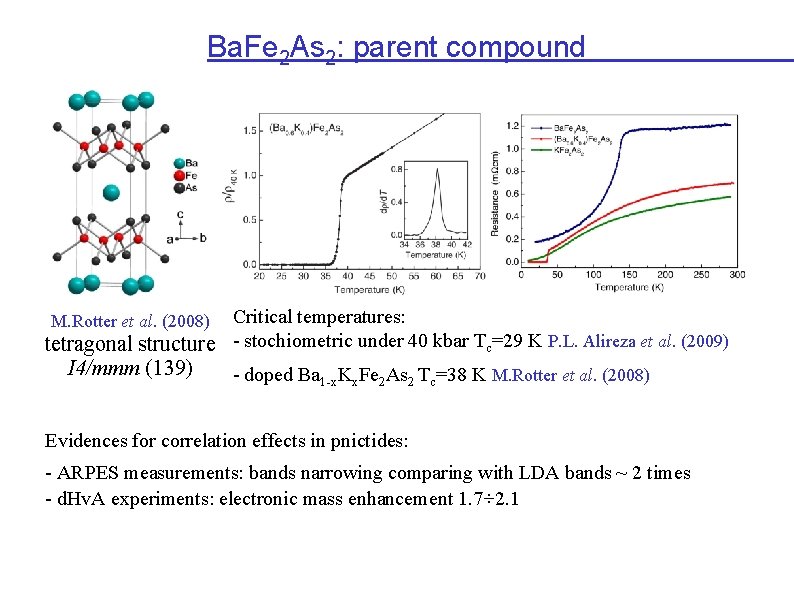 Ba. Fe 2 As 2: parent compound Critical temperatures: tetragonal structure - stochiometric under