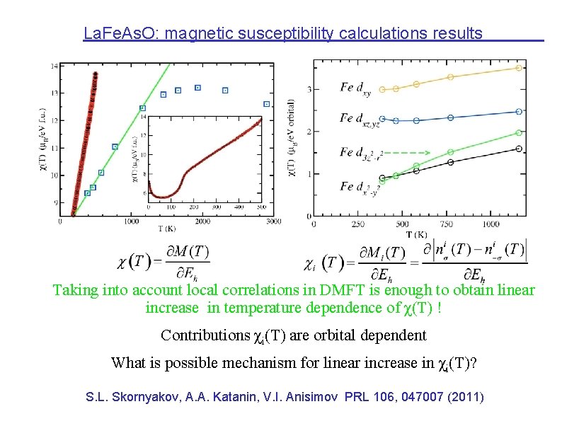 La. Fe. As. O: magnetic susceptibility calculations results Taking into account local correlations in