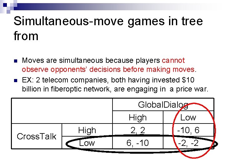 Simultaneous-move games in tree from n n Moves are simultaneous because players cannot observe