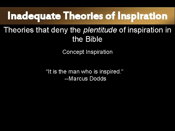 Inadequate Theories of Inspiration Theories that deny the plentitude of inspiration in the Bible