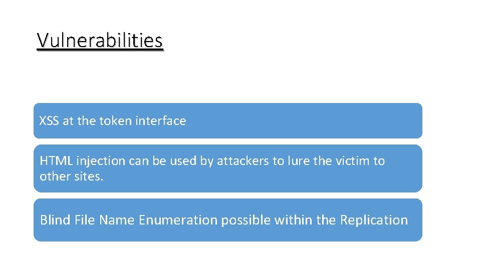 Vulnerabilities XSS at the token interface HTML injection can be used by attackers to
