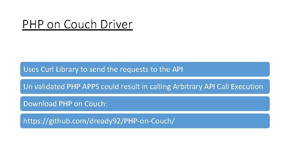 PHP on Couch Driver Uses Curl Library to send the requests to the API