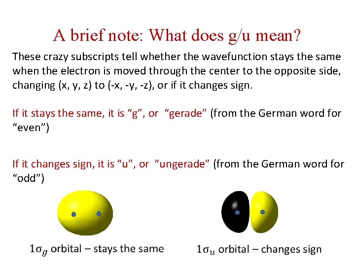 A brief note: What does g/u mean? These crazy subscripts tell whether the wavefunction