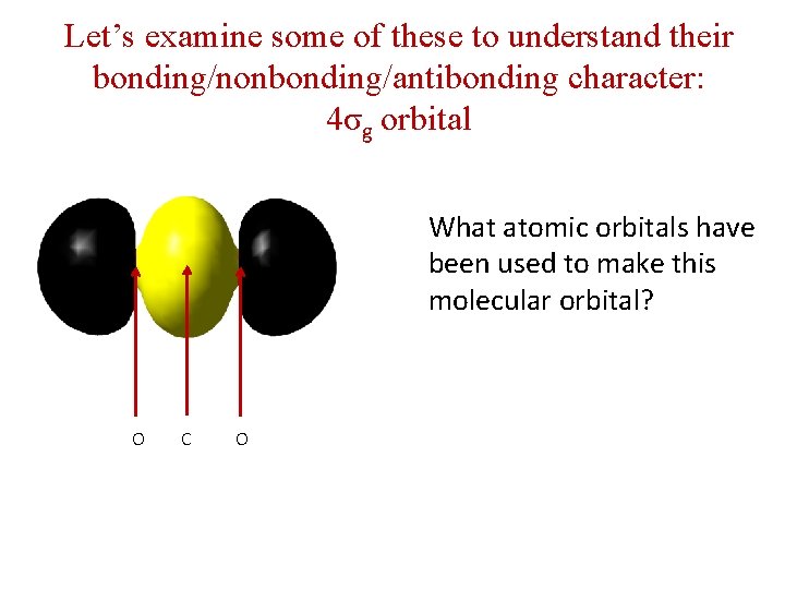 Let’s examine some of these to understand their bonding/nonbonding/antibonding character: 4σg orbital What atomic