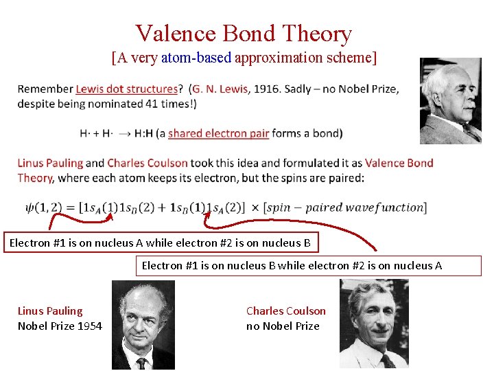 Valence Bond Theory [A very atom-based approximation scheme] Electron #1 is on nucleus A