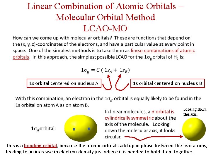 Linear Combination of Atomic Orbitals – Molecular Orbital Method LCAO-MO 1 s orbital centered
