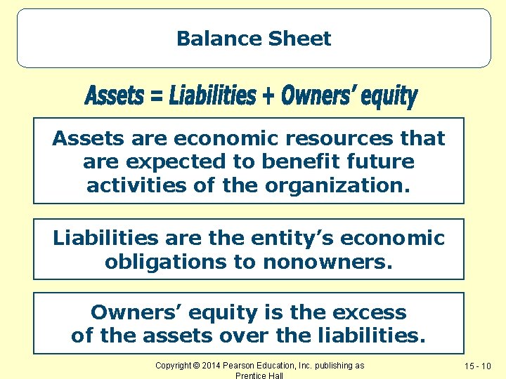 Balance Sheet Assets are economic resources that are expected to benefit future activities of