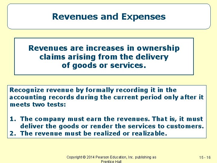 Revenues and Expenses Revenues are increases in ownership claims arising from the delivery of