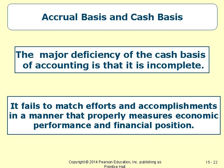 Accrual Basis and Cash Basis The major deficiency of the cash basis of accounting