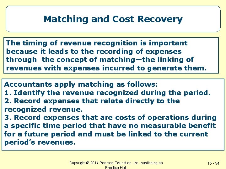 Matching and Cost Recovery The timing of revenue recognition is important because it leads