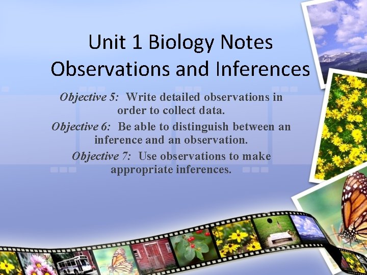 Unit 1 Biology Notes Observations and Inferences Objective 5: Write detailed observations in order