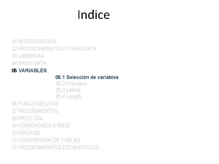 Indice 01 INTRODUCCIÓN 02 PROCEDIMIENTOS Y PASO DATA 03 LIBRERIAS 04 PASO DATA 05