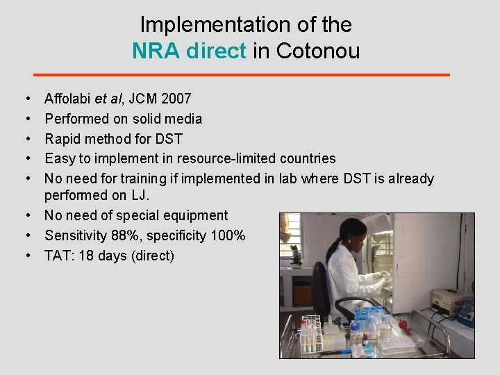 Implementation of the NRA direct in Cotonou • • • Affolabi et al, JCM