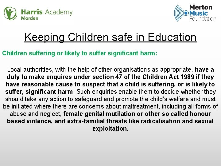 Keeping Children safe in Education Children suffering or likely to suffer significant harm: Local