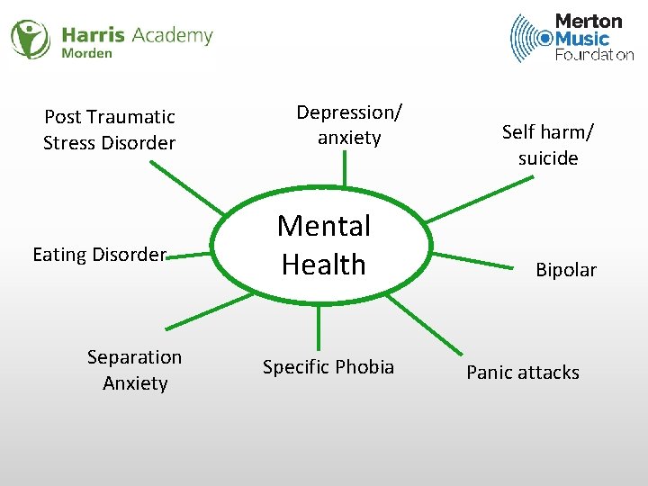 Post Traumatic Stress Disorder Eating Disorder Separation Anxiety Depression/ anxiety Mental Health Specific Phobia