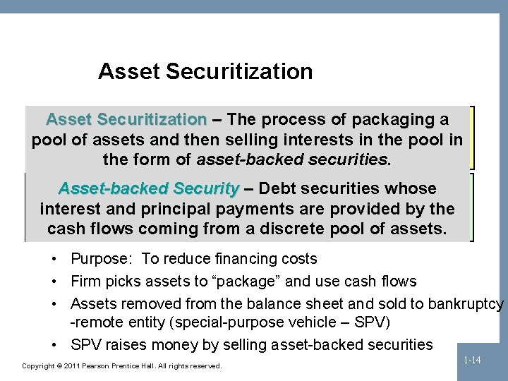 Asset Securitization – The process of packaging a pool of assets and then selling