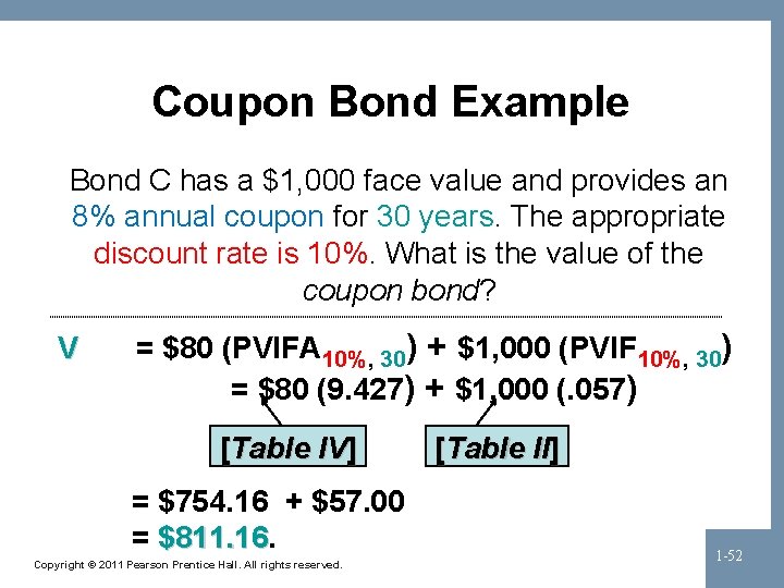 Coupon Bond Example Bond C has a $1, 000 face value and provides an