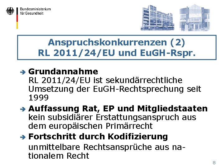 Anspruchskonkurrenzen (2) RL 2011/24/EU und Eu. GH-Rspr. Grundannahme RL 2011/24/EU ist sekundärrechtliche Umsetzung der