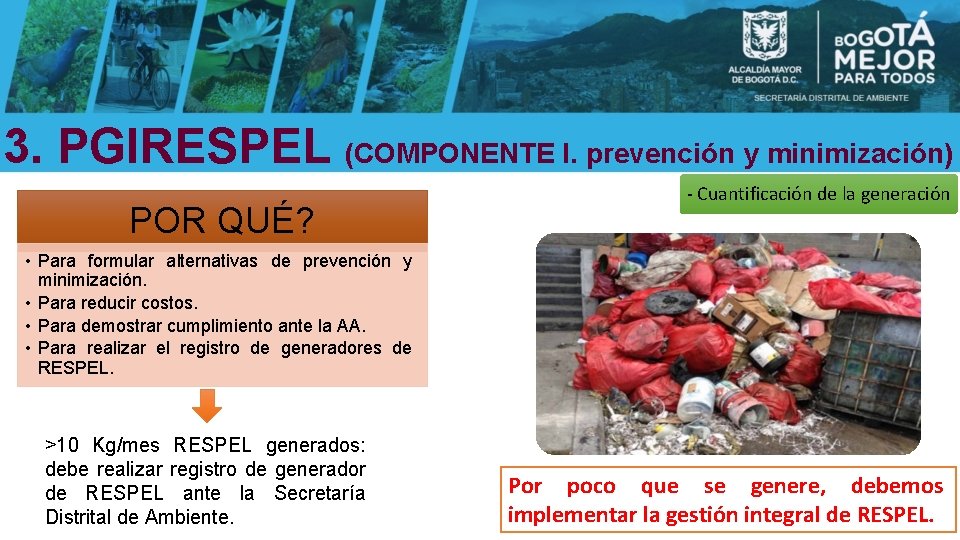 3. PGIRESPEL (COMPONENTE I. prevención y minimización) POR QUÉ? - Cuantificación de la generación