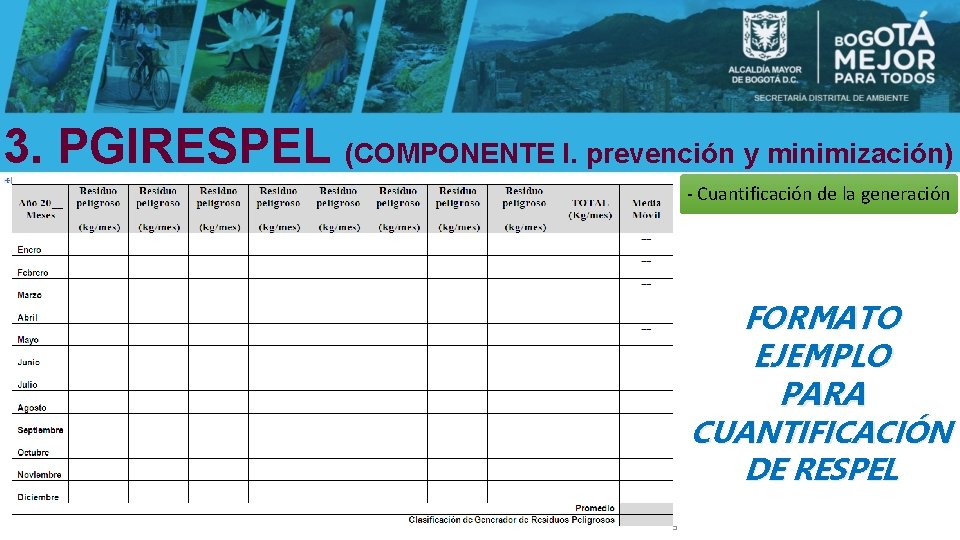 3. PGIRESPEL (COMPONENTE I. prevención y minimización) - Cuantificación de la generación FORMATO EJEMPLO