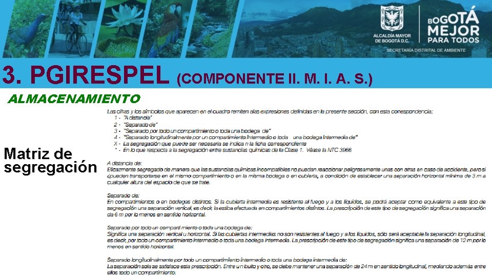 3. PGIRESPEL (COMPONENTE II. M. I. A. S. ) ALMACENAMIENTO Matriz de segregación 