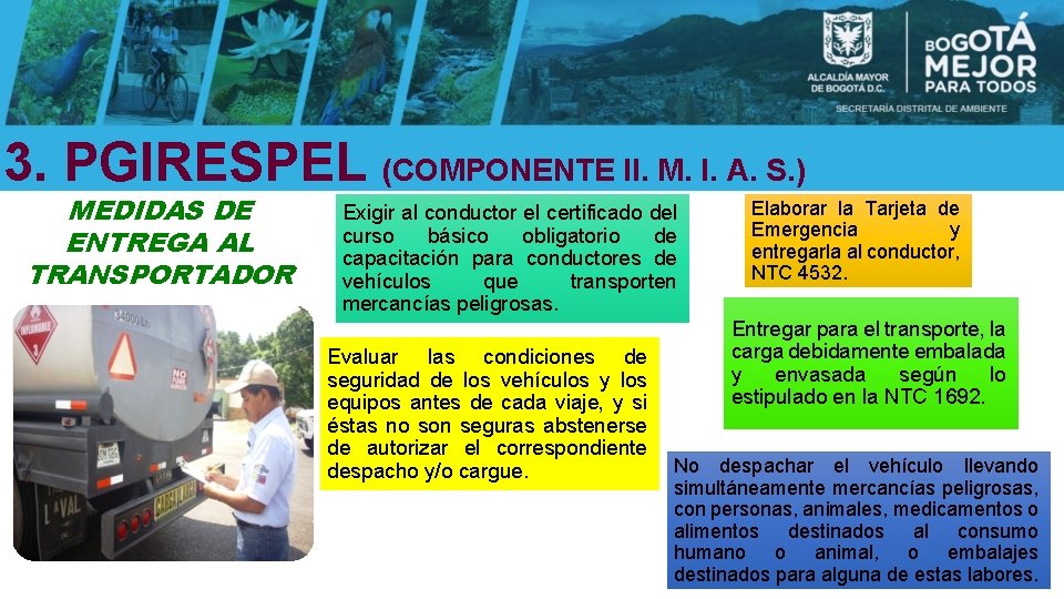 3. PGIRESPEL (COMPONENTE II. M. I. A. S. ) MEDIDAS DE ENTREGA AL TRANSPORTADOR