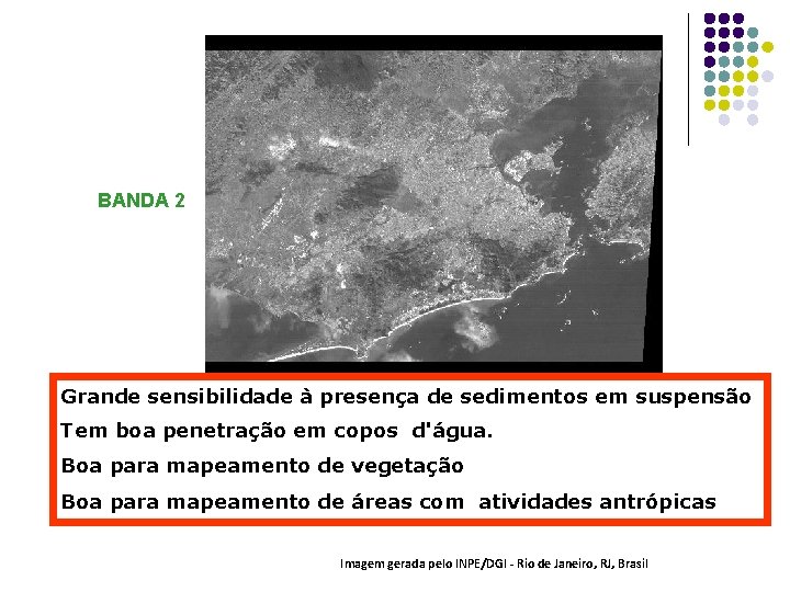 BANDA 2 Grande sensibilidade à presença de sedimentos em suspensão Tem boa penetração em