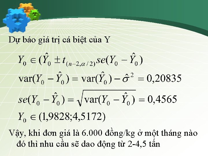 Dự báo giá trị cá biệt của Y Vậy, khi đơn giá là 6.