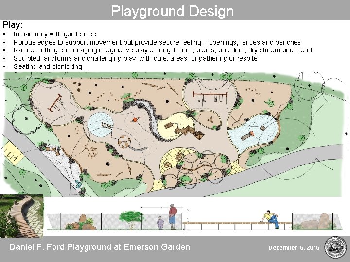 Playground Design Play: • • • In harmony with garden feel Porous edges to