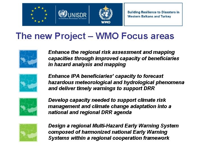 The new Project – WMO Focus areas Enhance the regional risk assessment and mapping